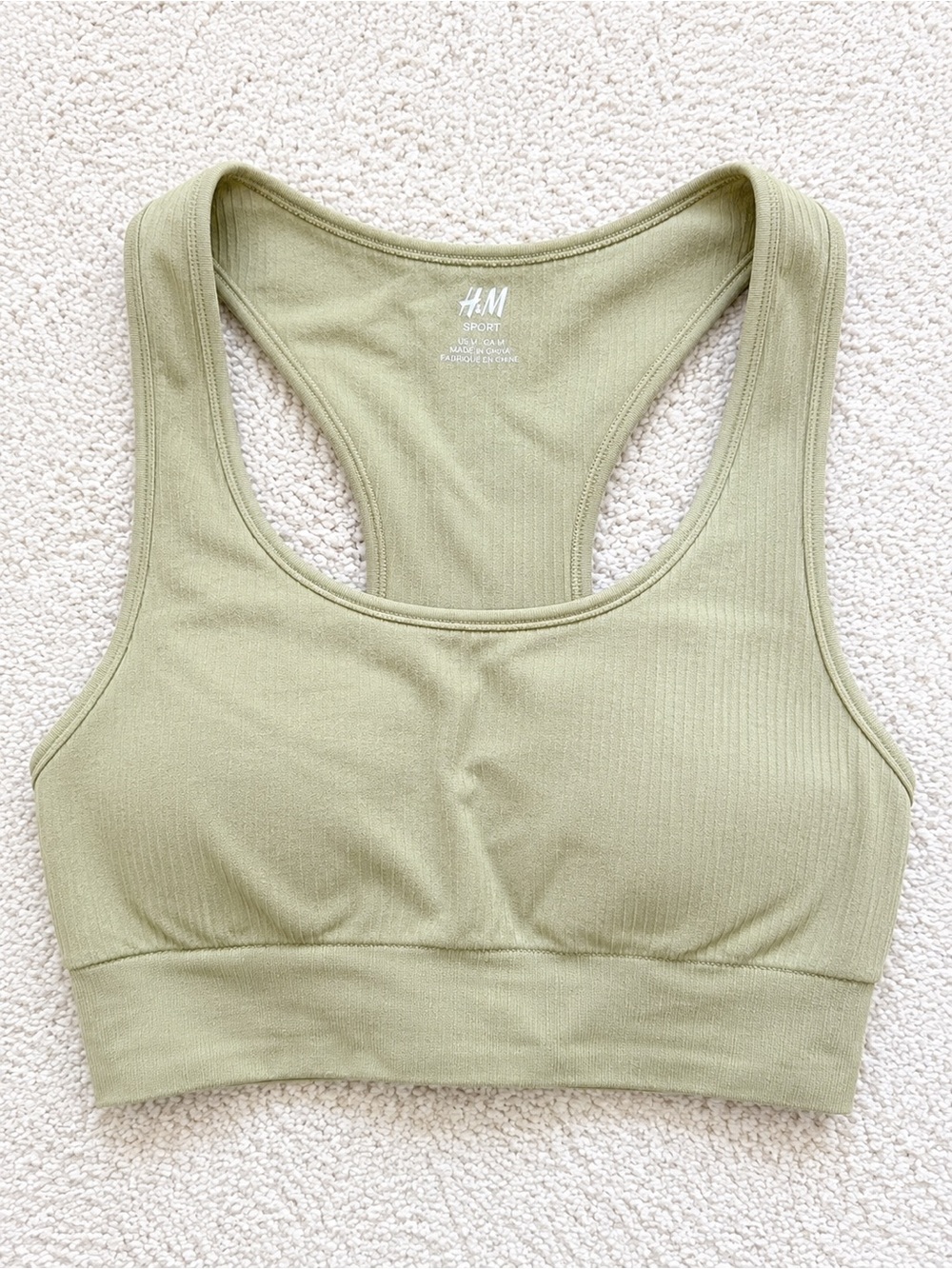 H&M Sport Ribbed Racerback Sports Bra Sage Green Size M